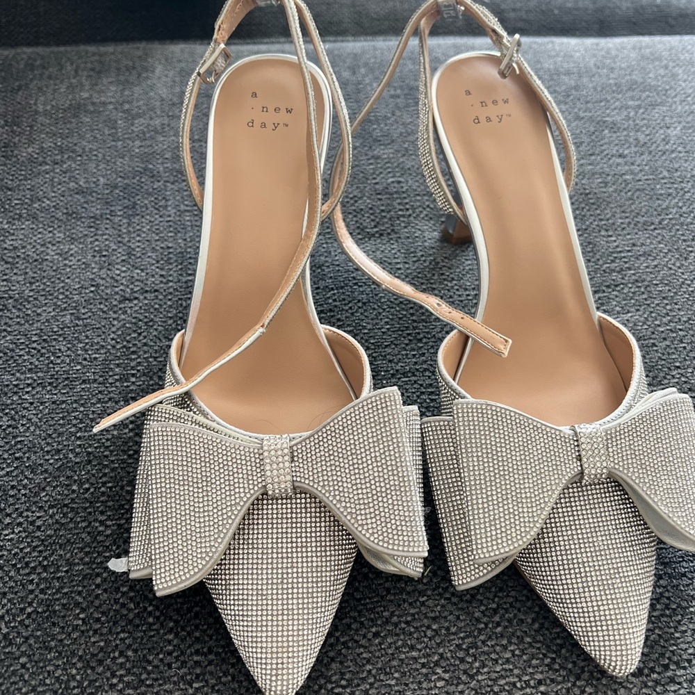 A New Day Women's Glittering Silver Bow Heels